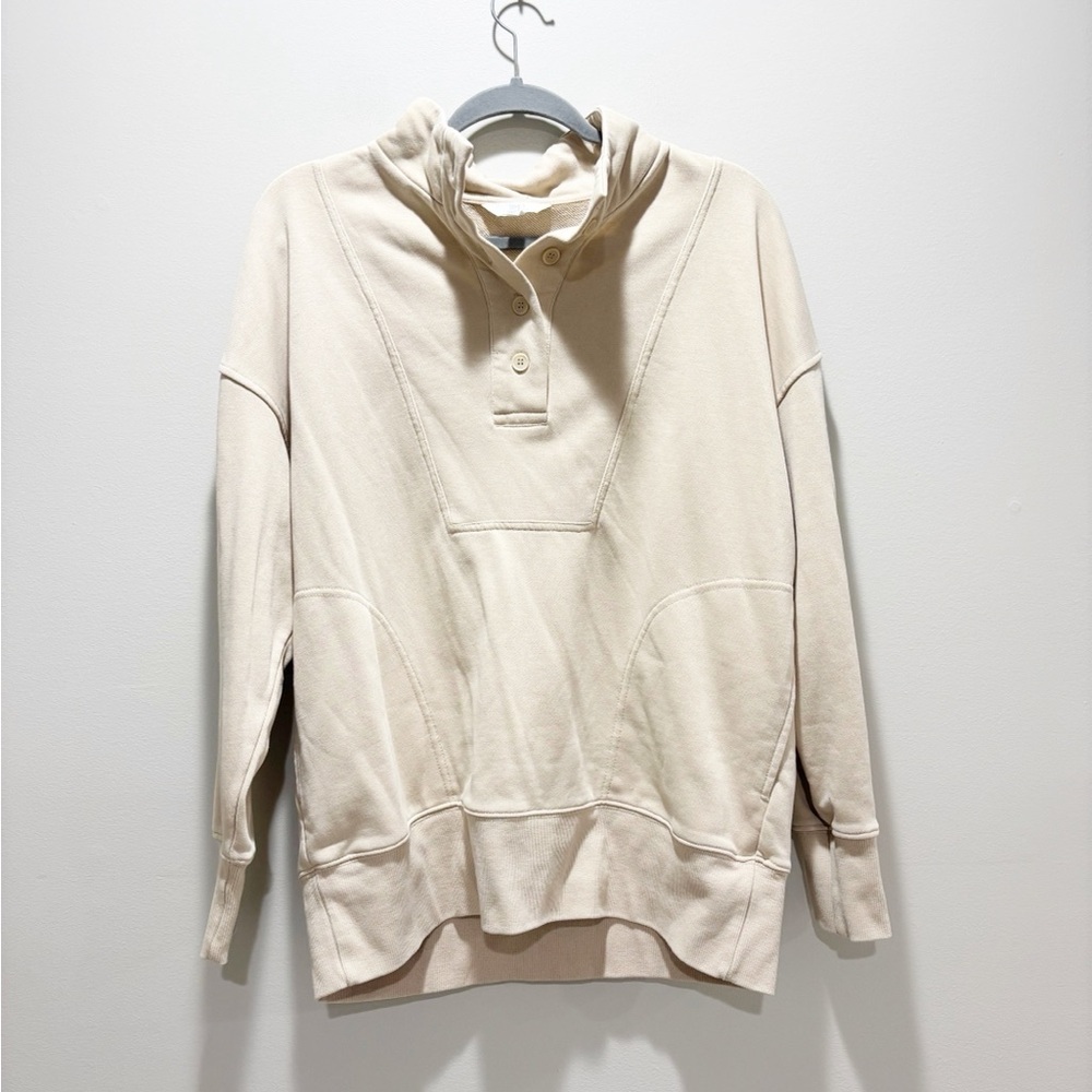 Time and Tru Beige Henley Pullover Button Sweatshirt Casual Size Large